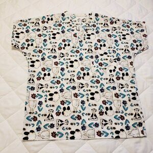 Small Scrub Top- White and Animal Print
